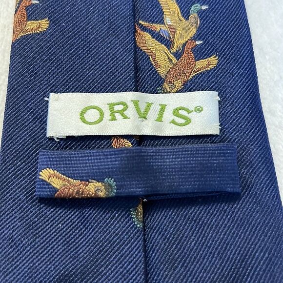 Orvis Elegant Blue Tie with Embroidered Geese Design - Picture 3 of 8